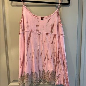 Iron Fist Pink & Brown Tie-Dye Crochet Trim Tank Top